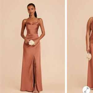 Birdie Grey Matte Satin Terracotta Lydia Bridesmaid Dress with Slit
